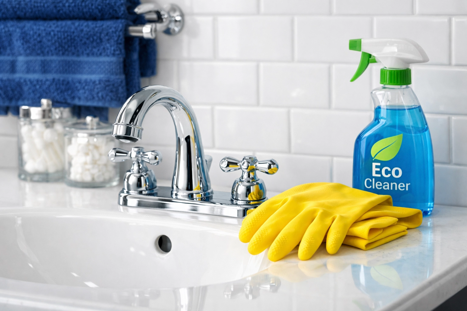 Pristine bathroom vanity after a professional deep cleaning Leominster MA using green products.