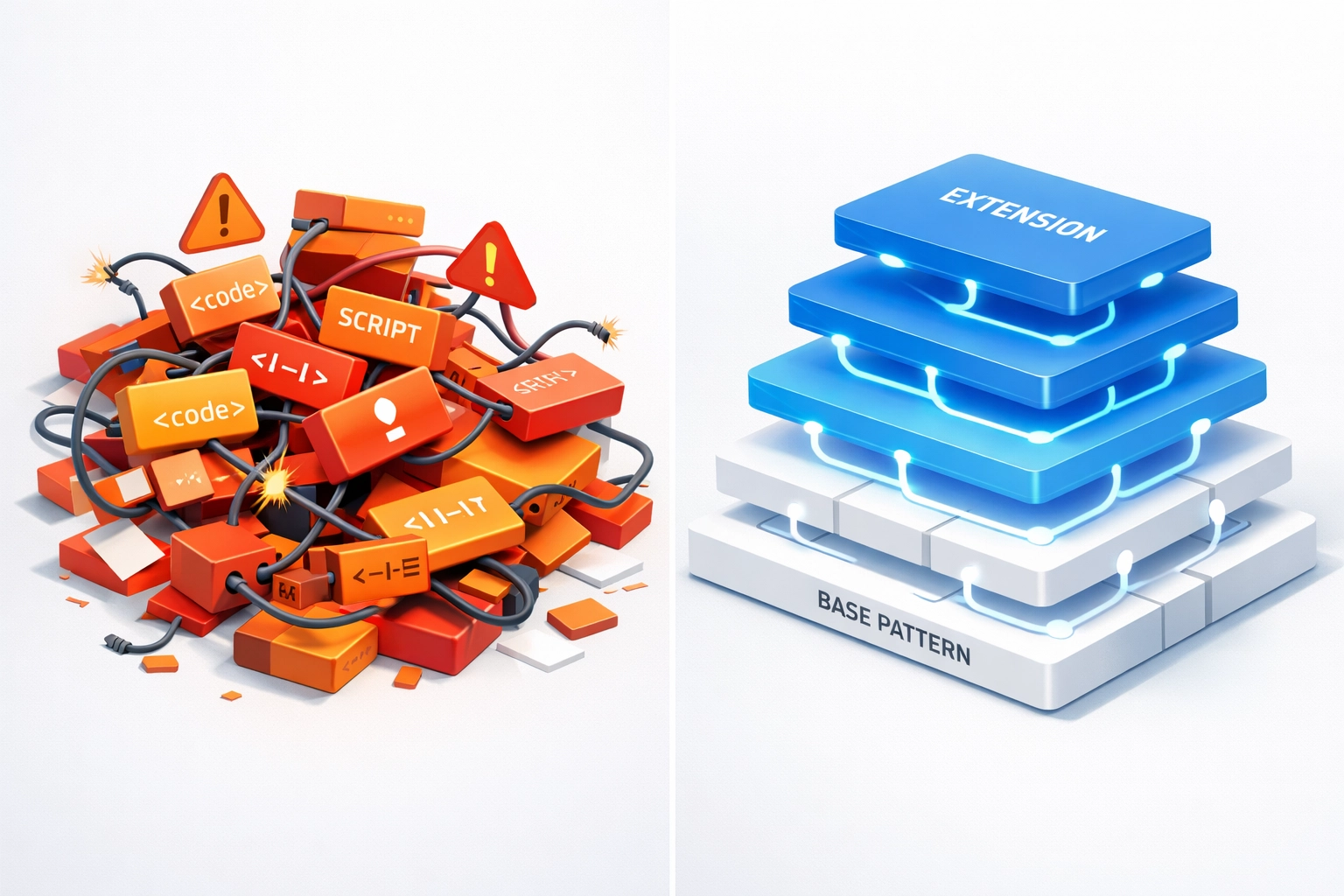 ServiceNow discovery pattern comparison: modified patterns vs. proper extension architecture