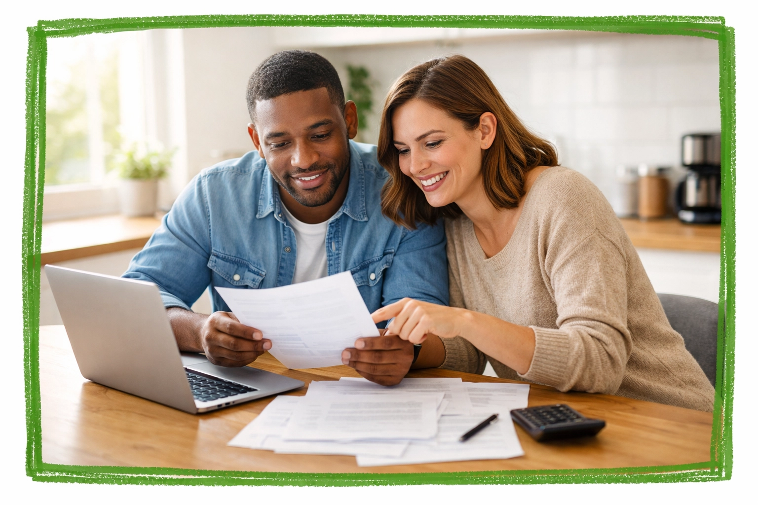 Couple reviewing mortgage pre-approval documents for Connecticut home purchase Couple reviewing mortgage pre-approval documents for Connecticut home purchase