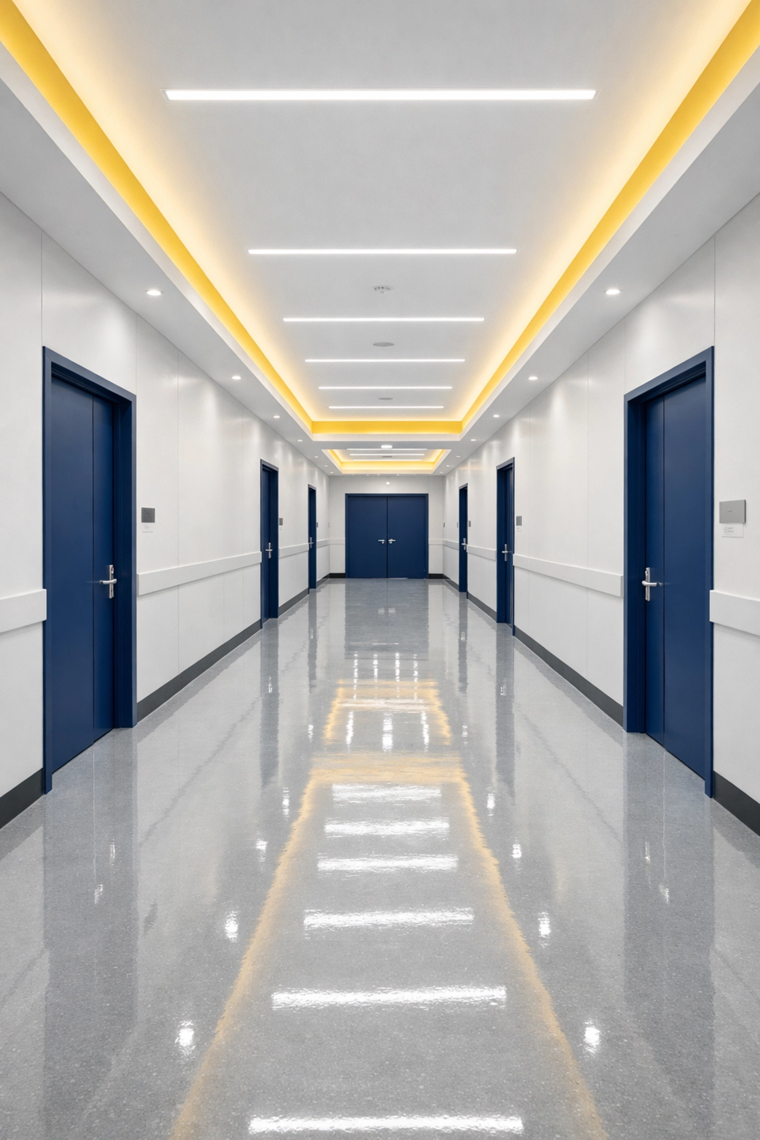 Modern, sterile medical office corridor in Lancaster showcasing professional healthcare sanitization standards.