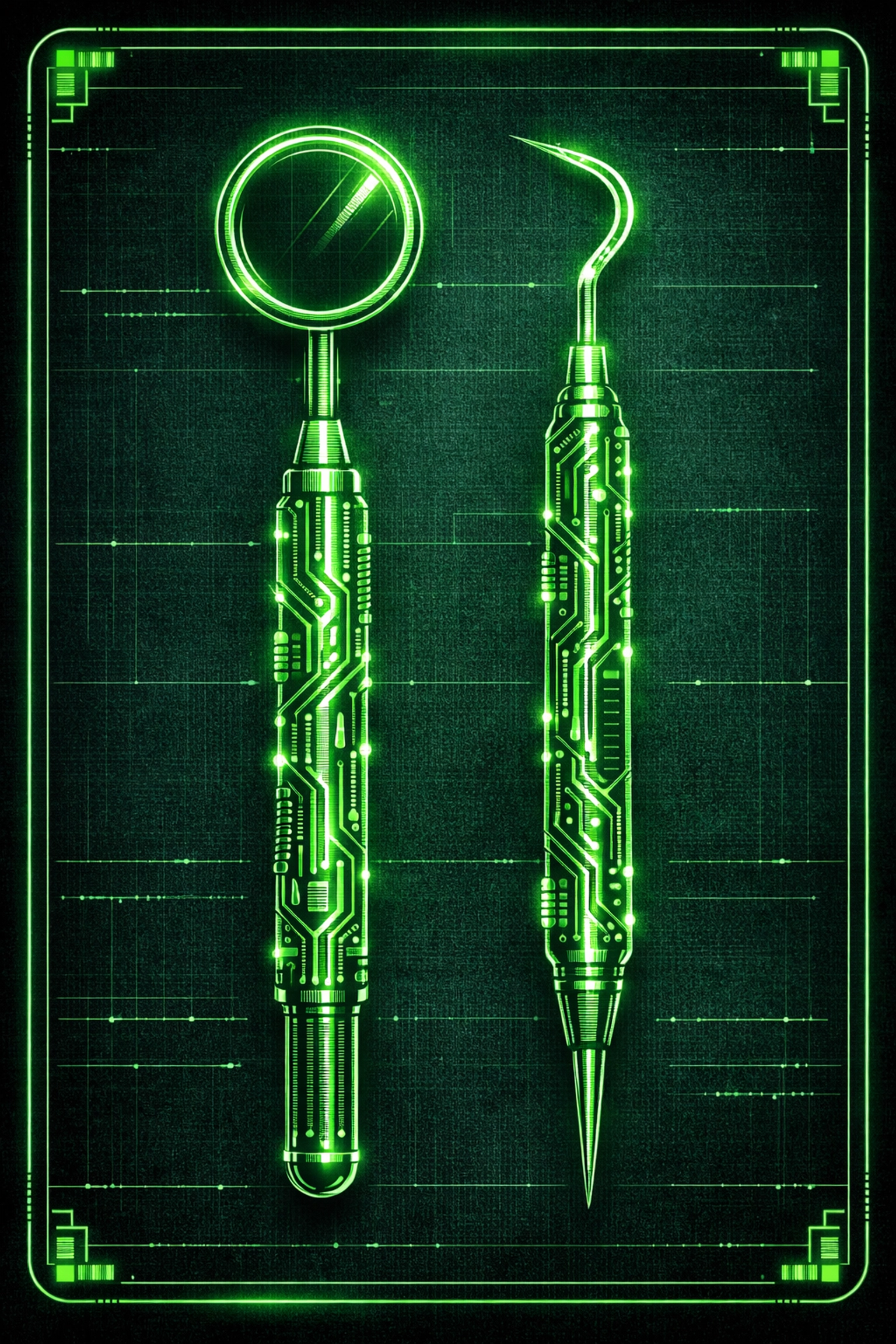 Circuit-style dental instruments highlighting advanced local SEO technology.