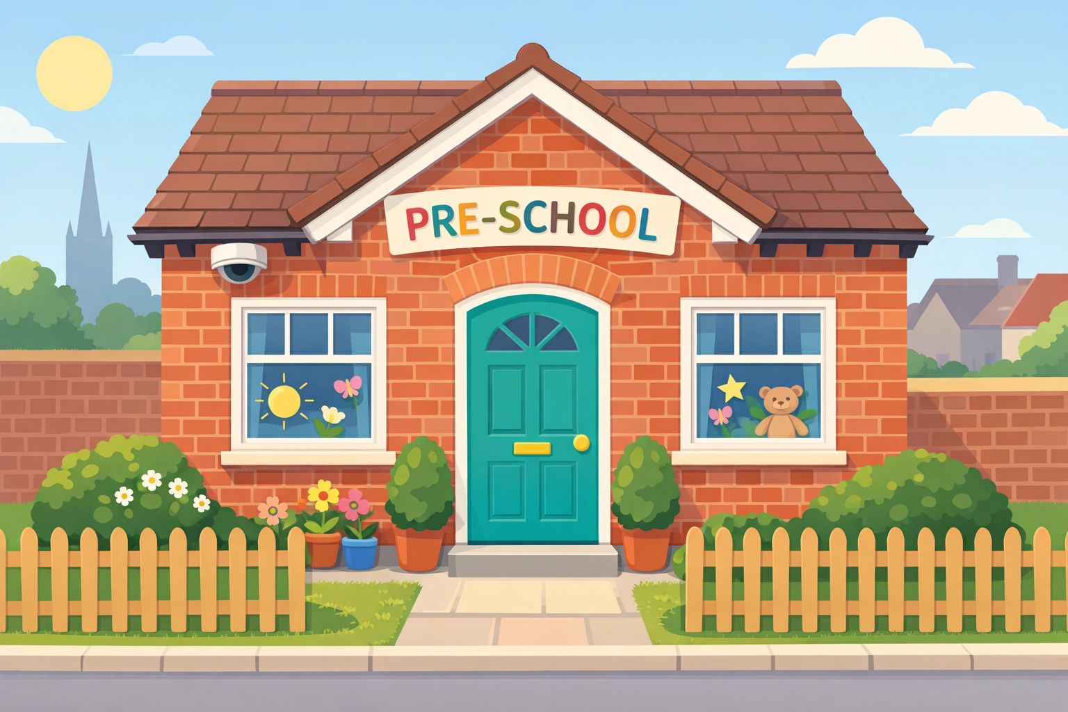Professional CCTV installation at a traditional UK pre-school building in Chippenham for enhanced child safety.