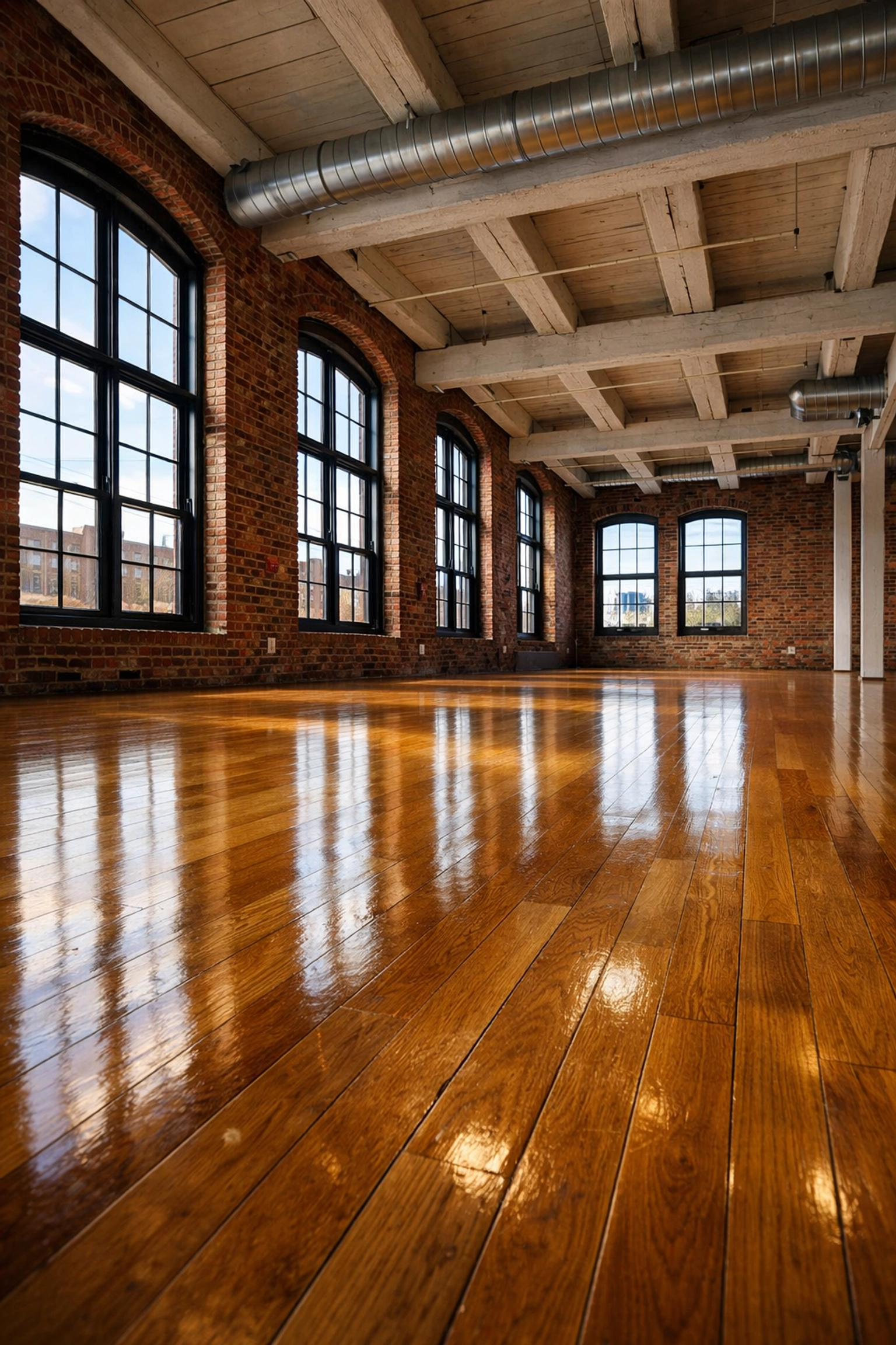 A pristine industrial loft after a thorough move-in/move-out cleaning Lowell service for a new tenant.