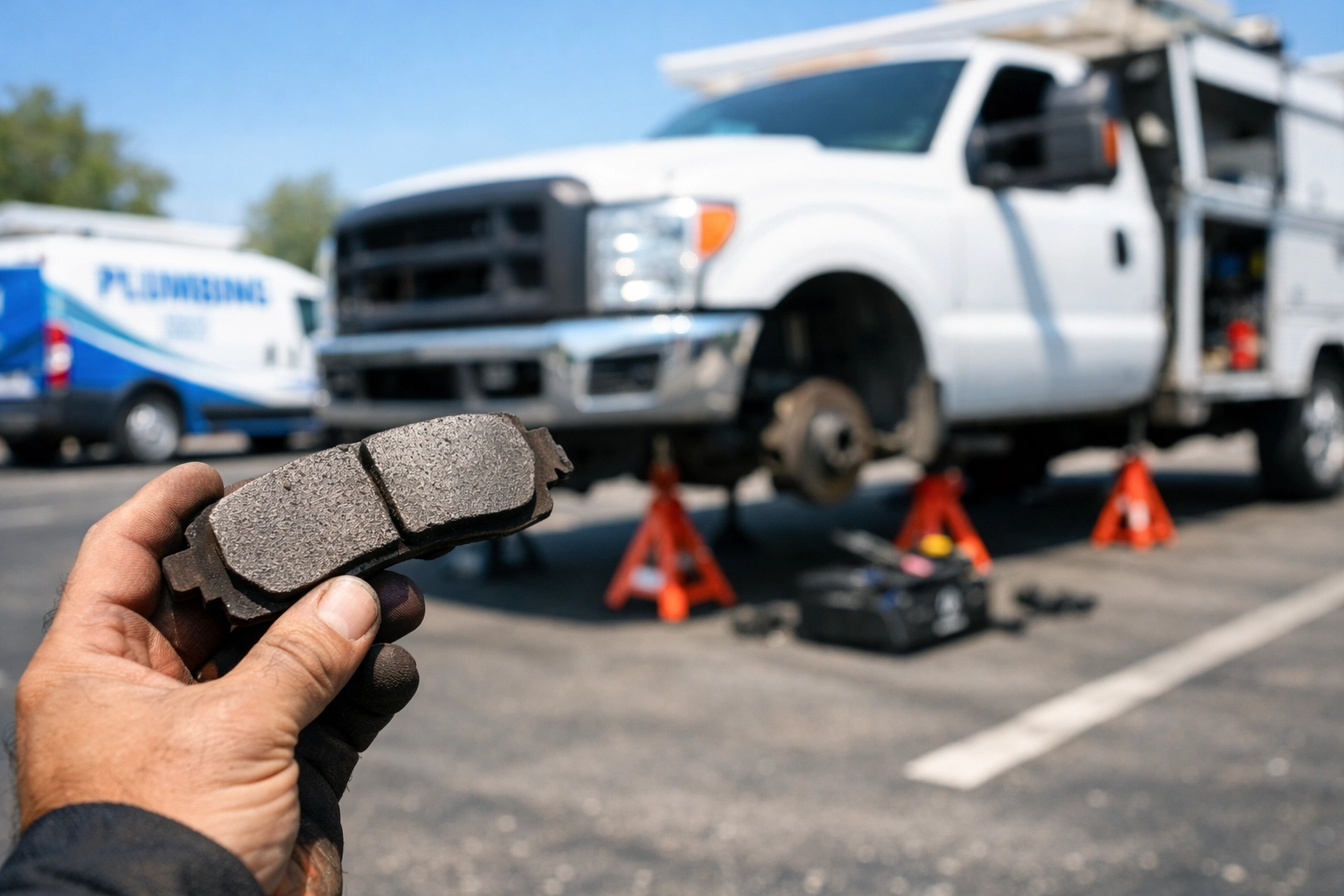 Fleet brake service inspection for commercial work trucks at business location