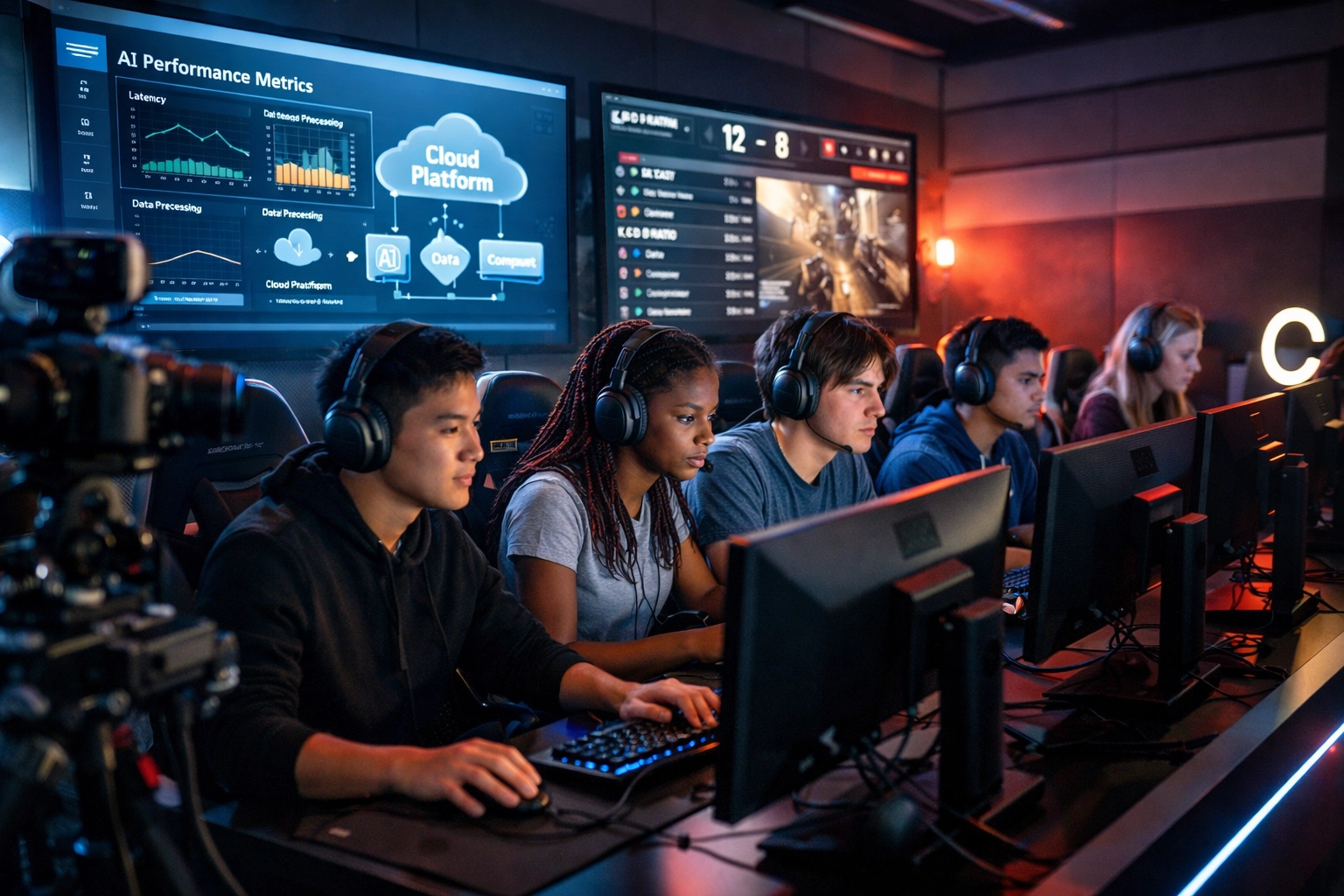 High school students competing in esports arena while building cloud and AI literacy skills