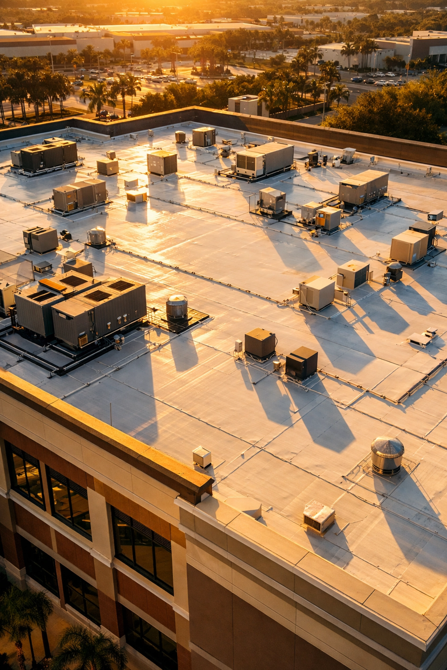 Commercial rooftop with HVAC units inspected by drone in Southwest Florida