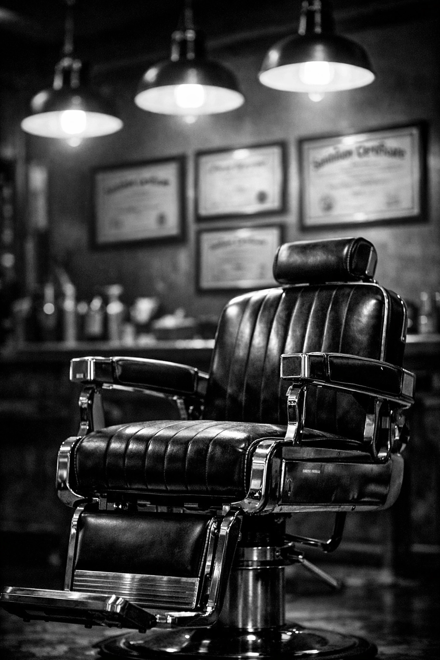 Professional Ohio barber shop interior with sanitation certificates displayed on wall