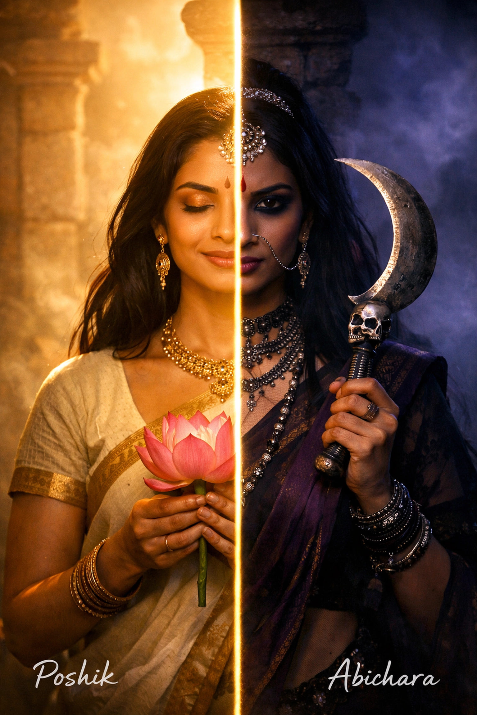 South Asian woman representing the nourishing and fierce dual nature of Tantra and the Divine Mother.