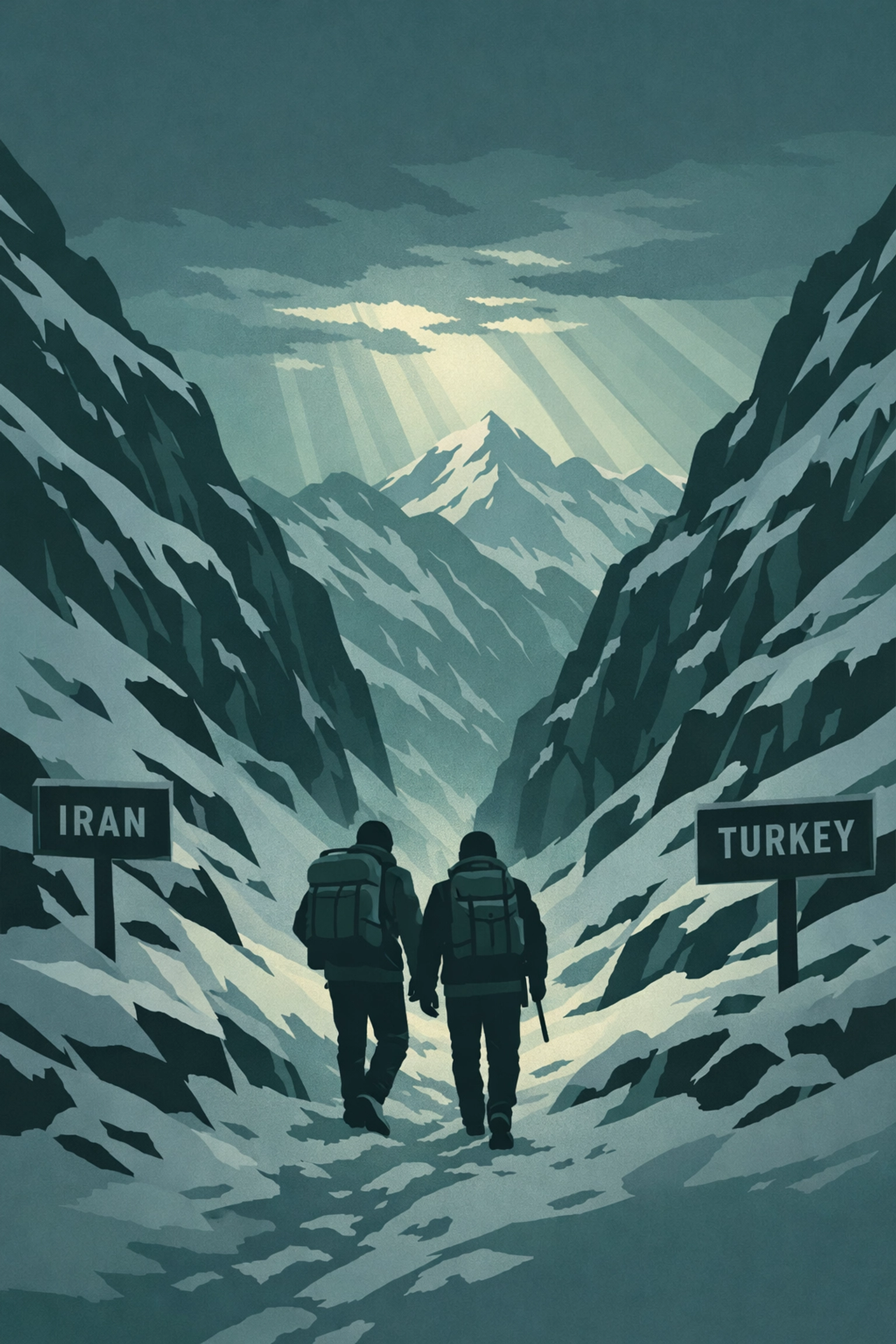 Lesbian couple crossing snowy Iran-Turkey border seeking asylum and LGBTQ+ refuge