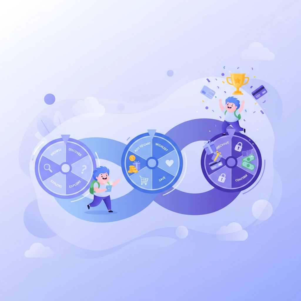 Integration map illustration connecting Wheel of Popups to Shopify, Klaviyo, GA, Meta Pixel, and Zapier; simple icons in a clean network