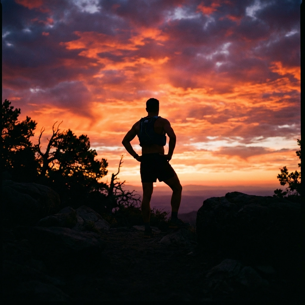 Confident runner on sunrise trail, representing readiness and injury-free marathon training.