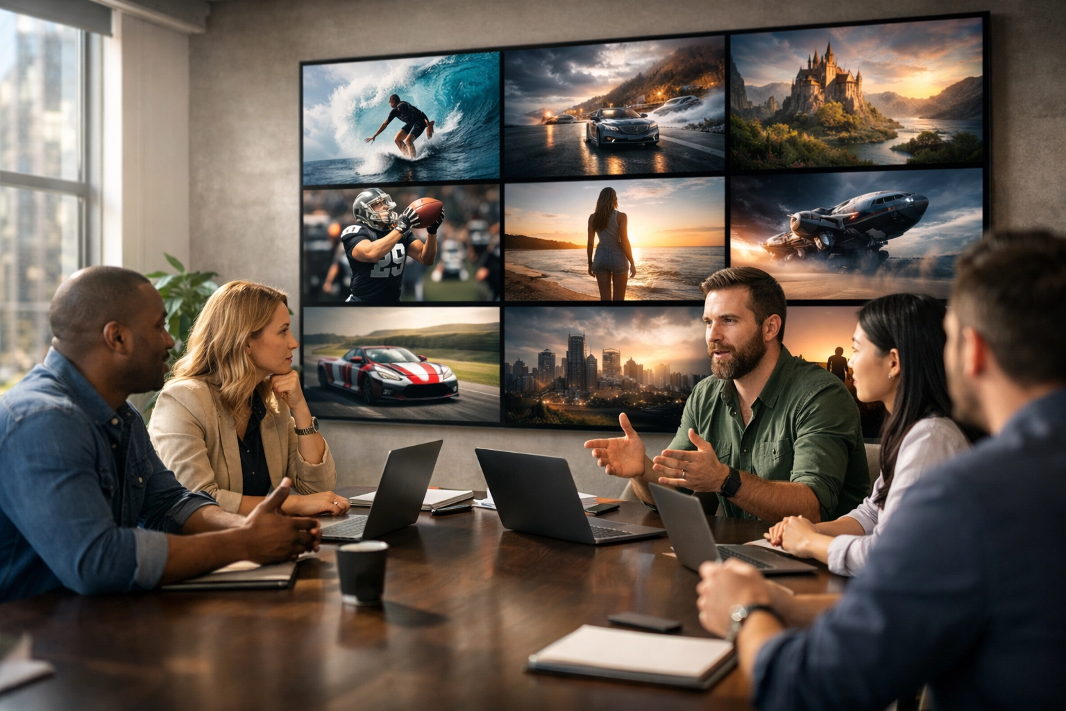 Dakdan Worldwide team collaborating on strategic media asset management in a professional creative strategy room.