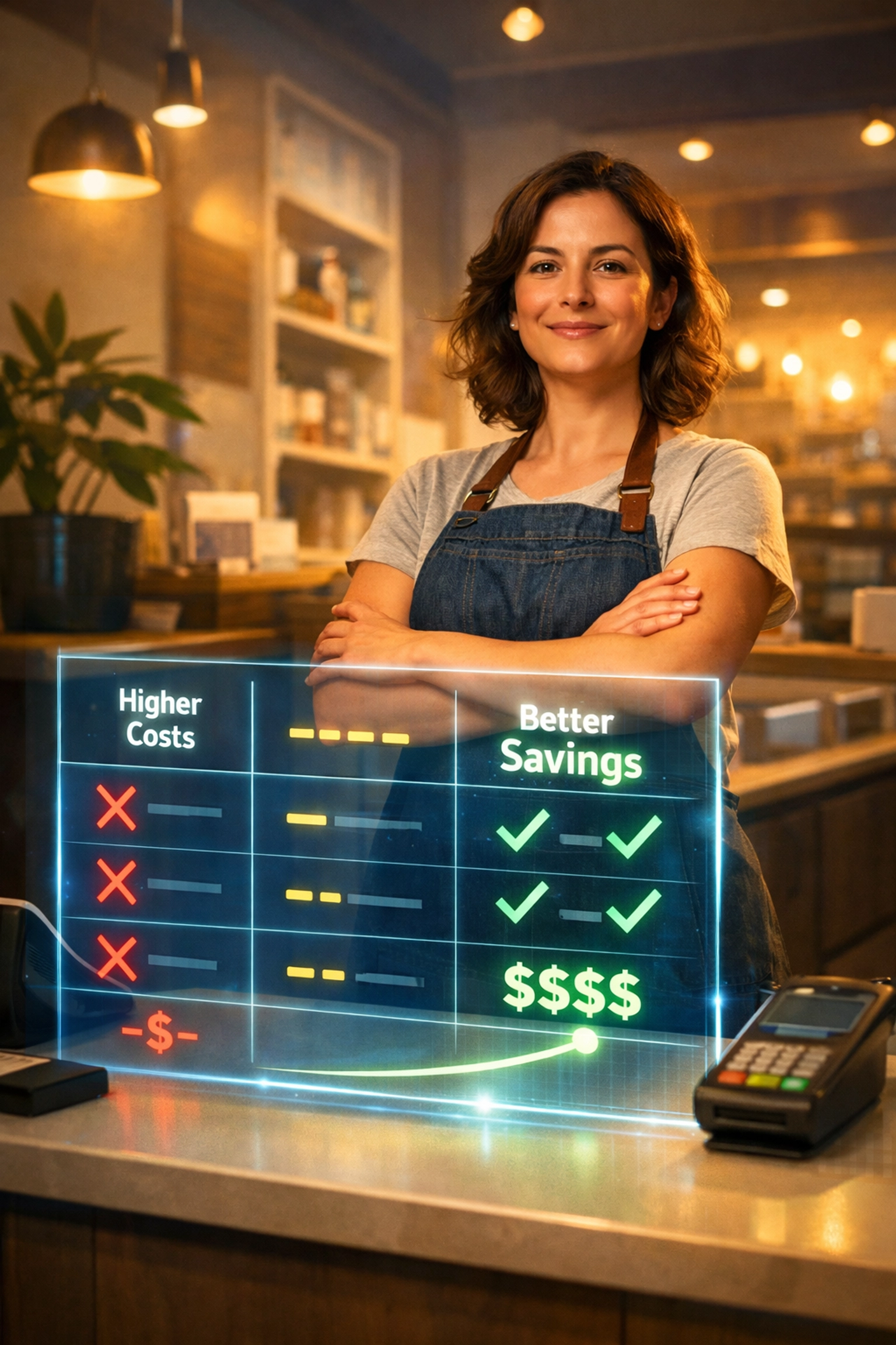 Confident small business owner benefiting from merchant freedom with decentralized crypto payment solutions