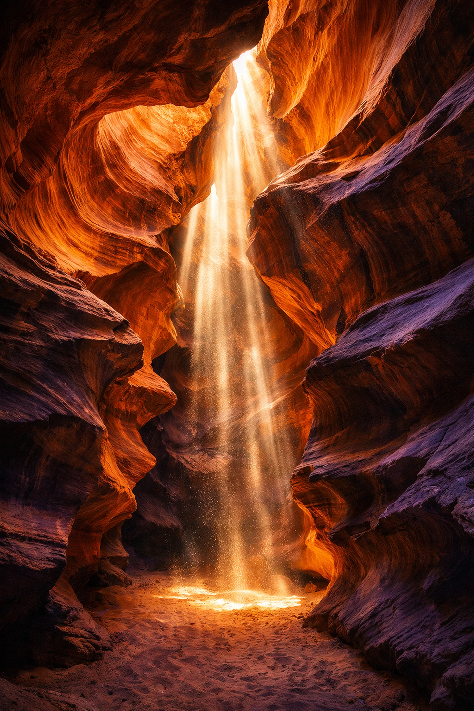 Wide-angle landscape photo of a slot canyon featuring high dynamic range and vivid sandstone textures.