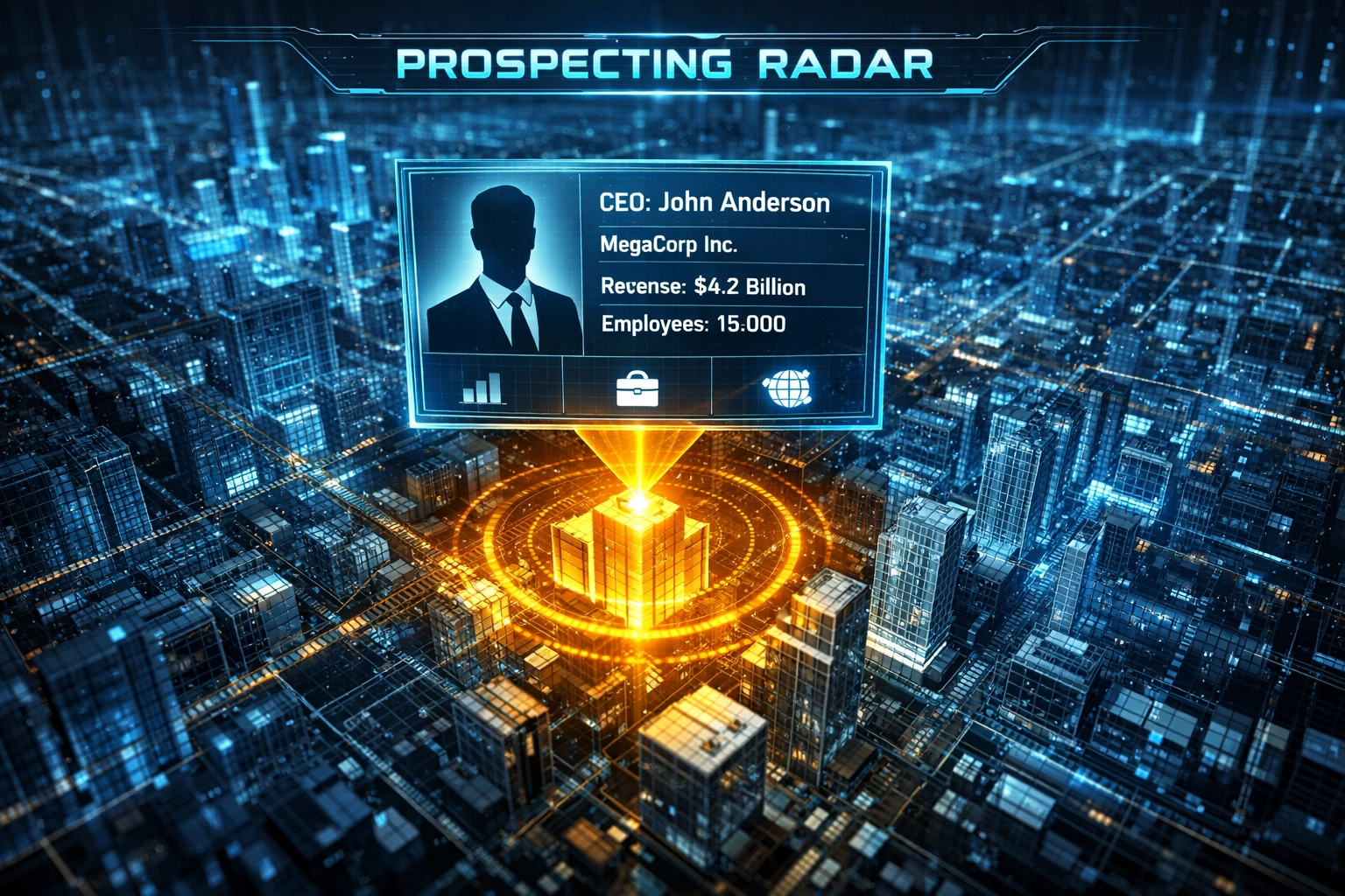 Digital prospecting radar pinpointing corporate leads for professional speakers and authors.