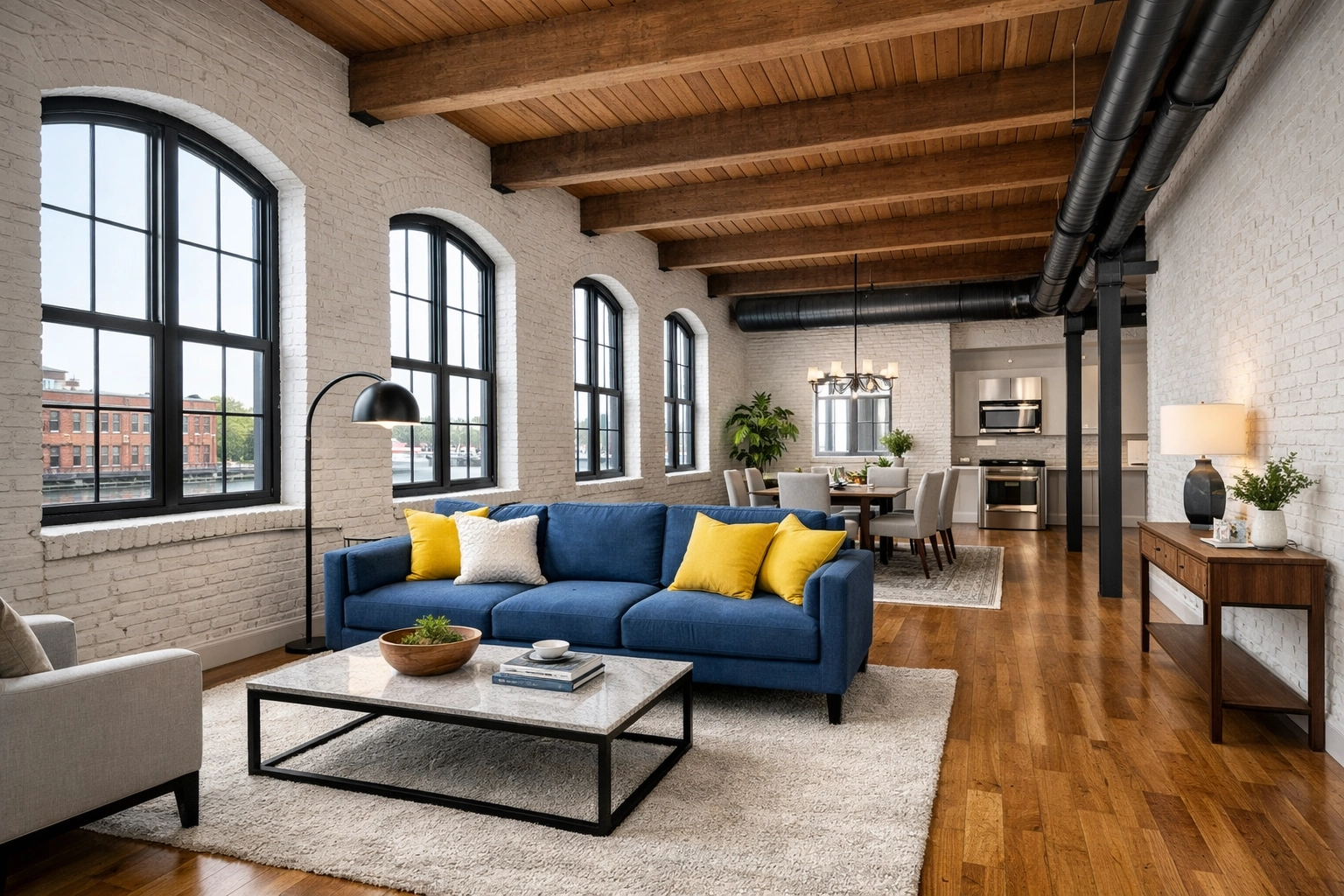 Clean industrial loft in a historic Lowell mill building showcasing professional house cleaning Lowell MA.