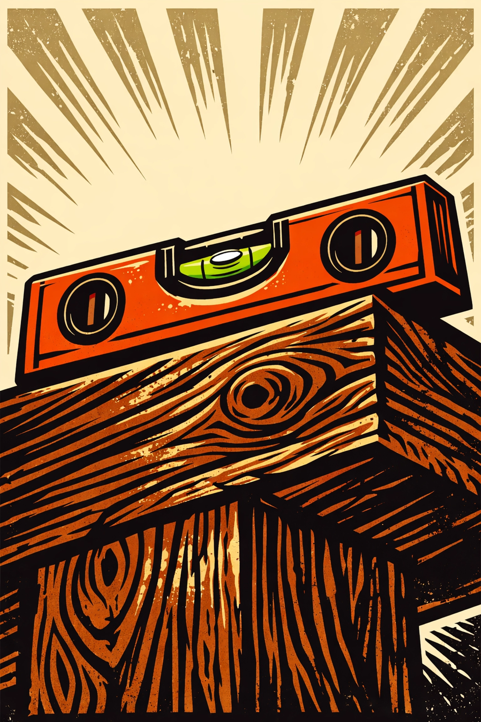 A spirit level on a wooden beam showing the precision and quality of veteran-owned handyman services.