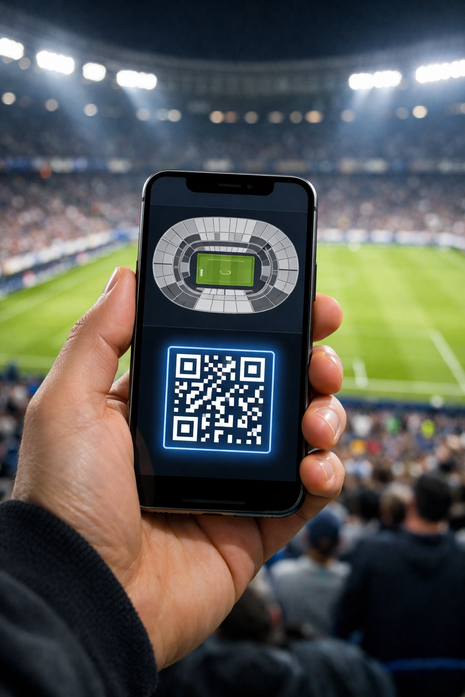 Fan using a mobile app at a sports stadium for data-driven brand activation and engagement.