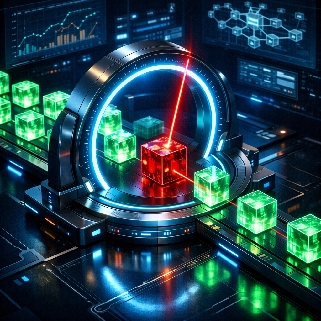 Larecoin.ai fraud detection scanner isolating high-risk transactions in the blockchain mempool.
