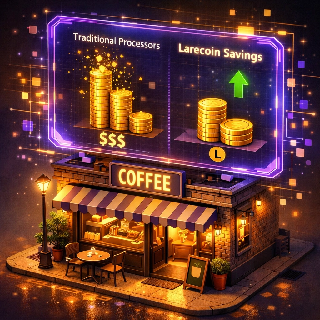 Small business coffee shop savings comparing NOWPayments, CoinPayments versus Larecoin transaction costs