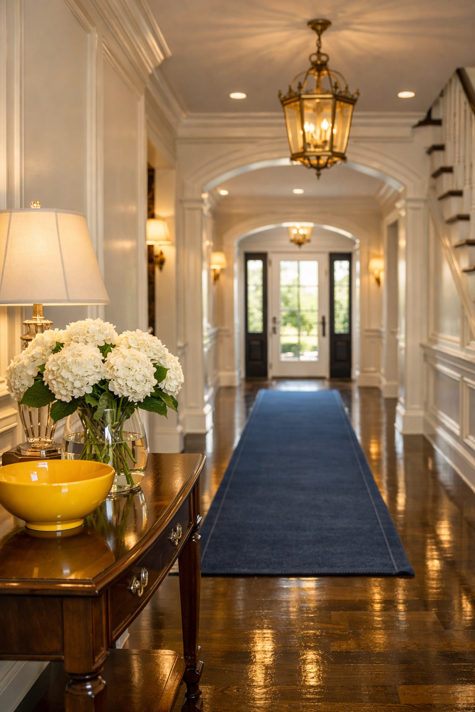 Gleaming hardwood floors in a grand Wellesley foyer, maintained by weekly house cleaning in Wellesley MA.