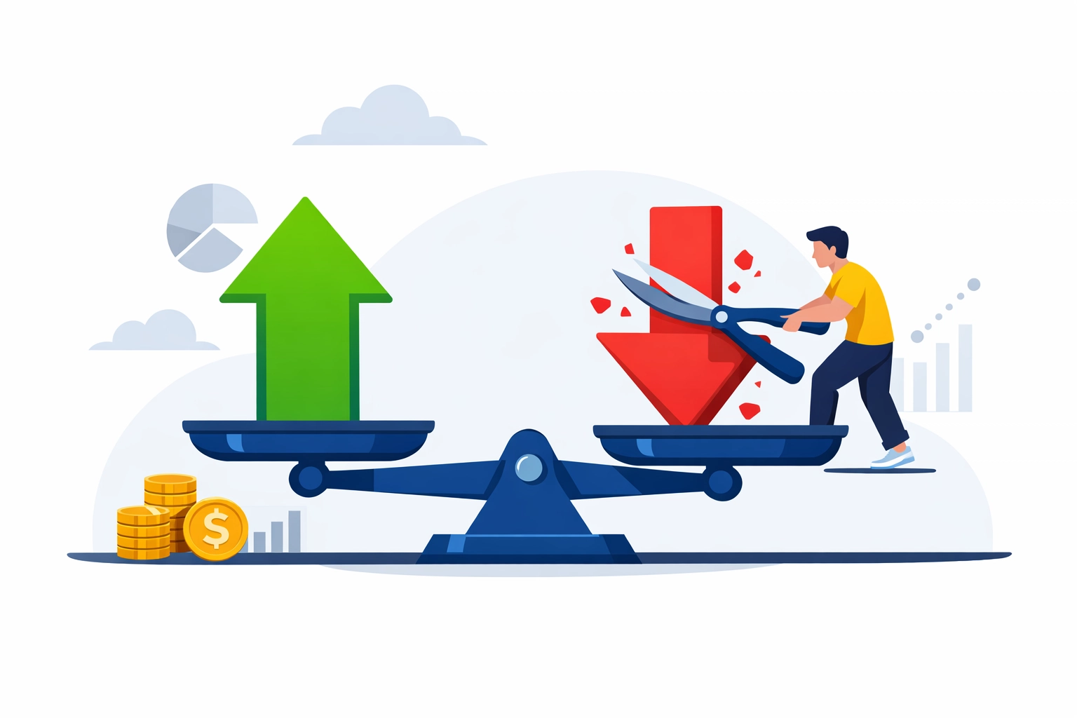 Modern illustration of balancing gains and losses to maximize tax refund through harvesting.