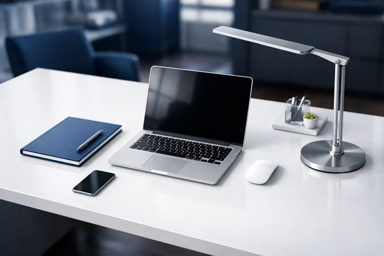 A perfectly sanitized and organized executive workstation in a Milford office, showing the results of professional cleaning.