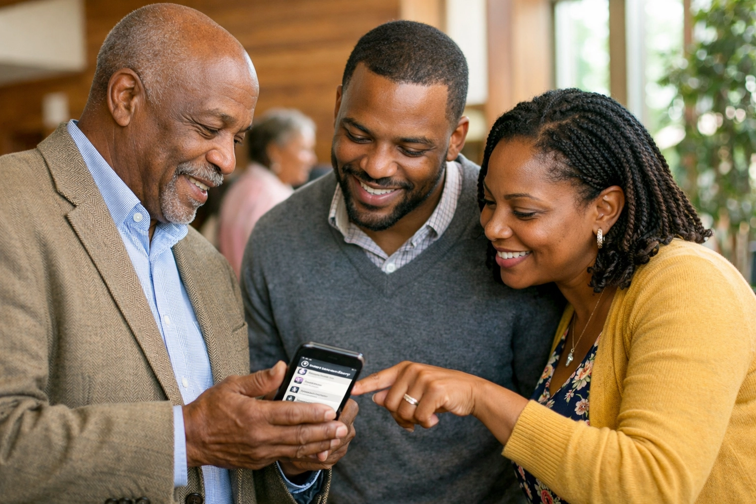 Church members using a digital directory to find and support local Black-owned businesses.