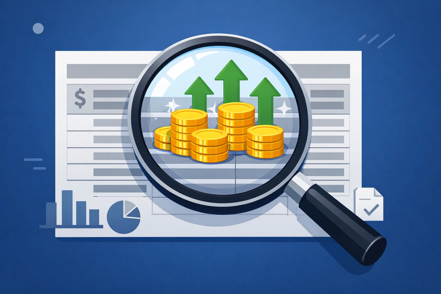 Magnifying glass uncovering hidden opportunities to maximize tax refund through historical analysis.