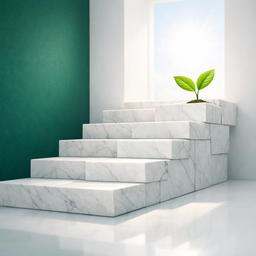 Marble stairs and a green sprout representing long-term wealth growth through a Philadelphia DSCR loan.