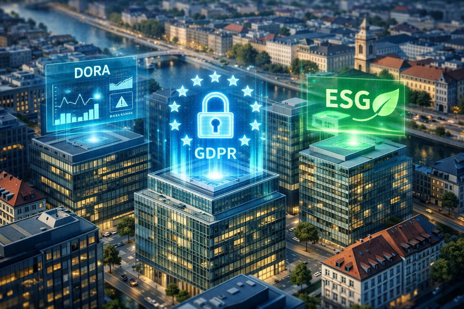 EU ServiceNow compliance framework showing DORA, GDPR, and ESG regulatory requirements