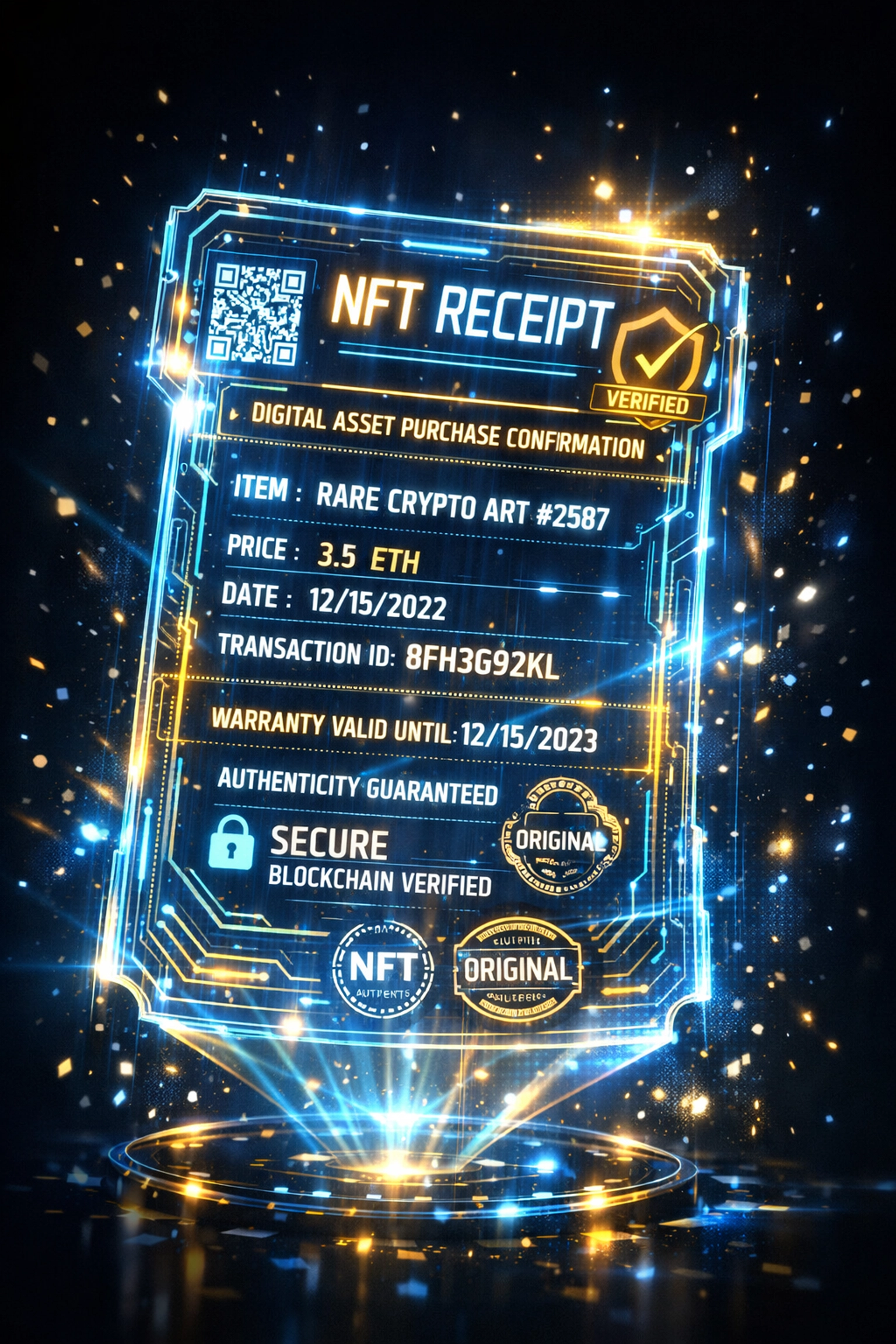 NFT receipt with blockchain verification for warranty tracking and purchase authentication