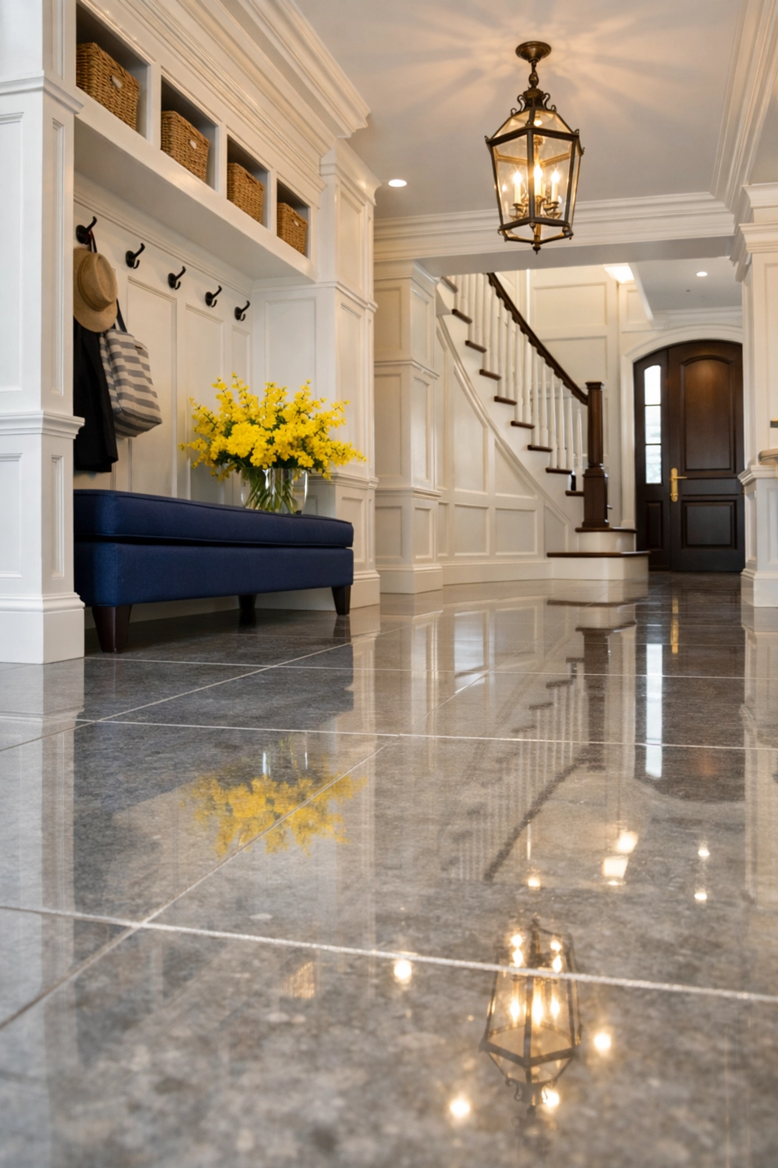 Shiny luxury home entryway in Massachusetts featuring professional house cleaning results.