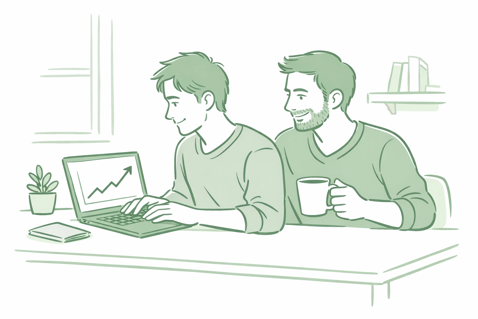 MM authors reviewing rising royalty earnings on laptop, showing direct sales success