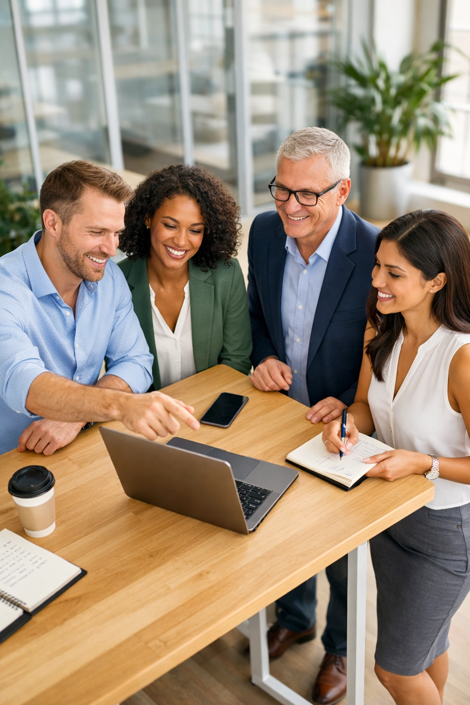 ServiceNow implementation partner team discussing ITAM and ITOM solutions in a professional office setting.