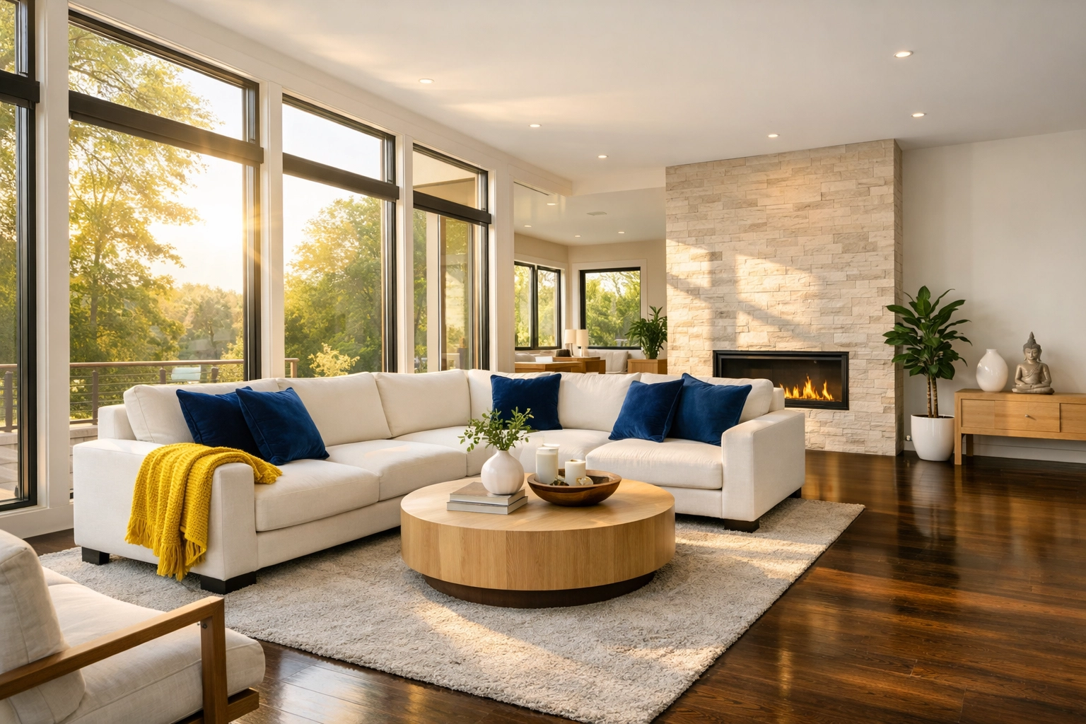 Clean modern living room in Framingham MA showcasing the results of weekly house cleaning Framingham MA.