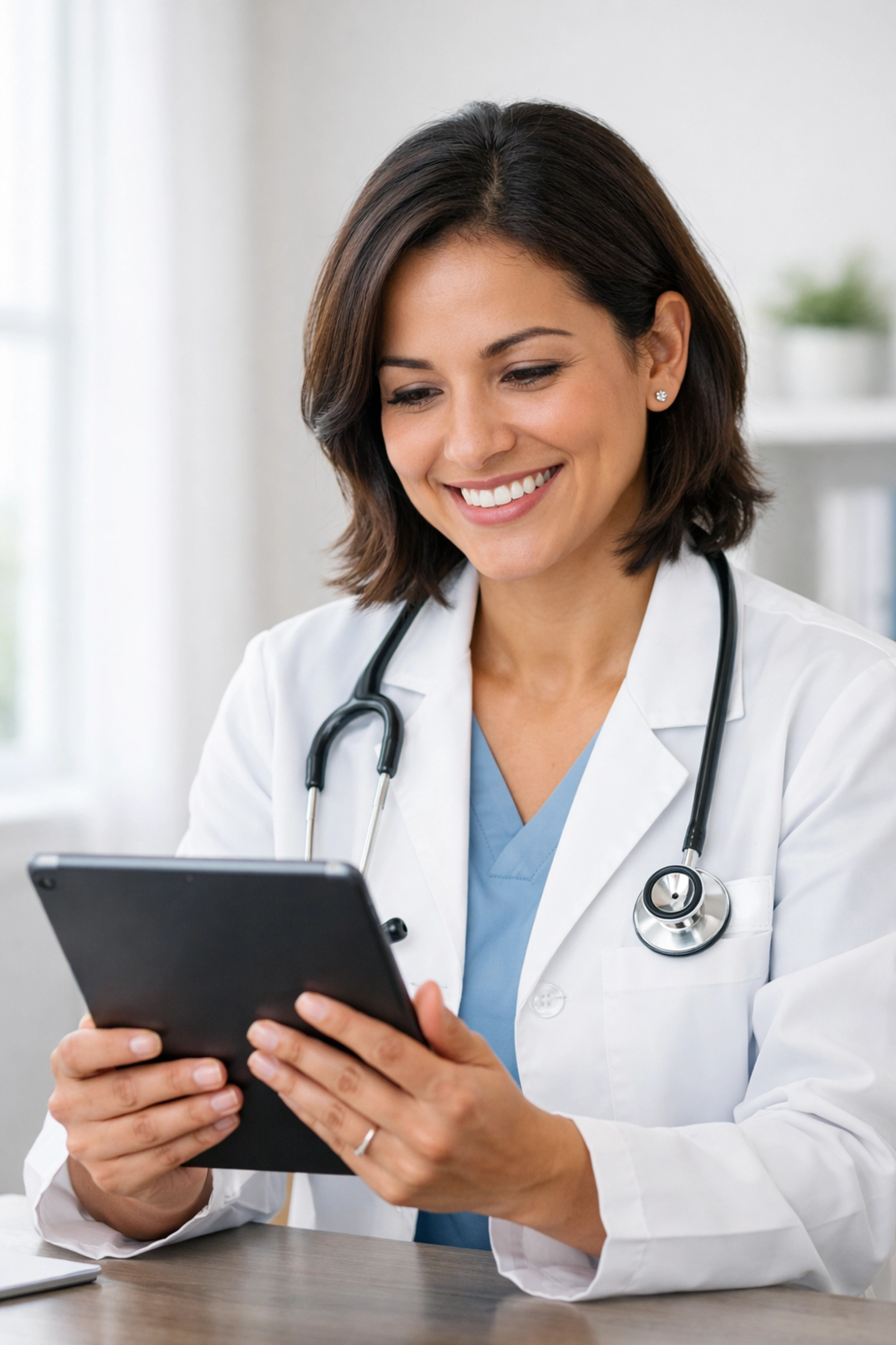 A licensed healthcare provider reviewing a personalized medical weight loss plan on a tablet.