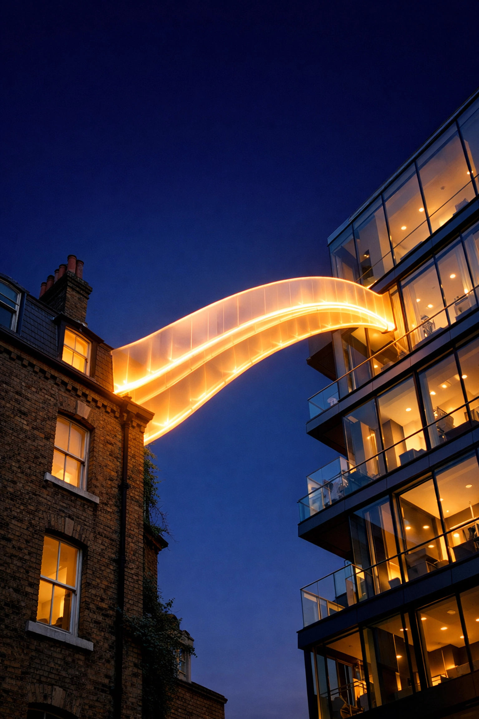 Conceptual bridge connecting two buildings, illustrating fast bridging finance for property investors.