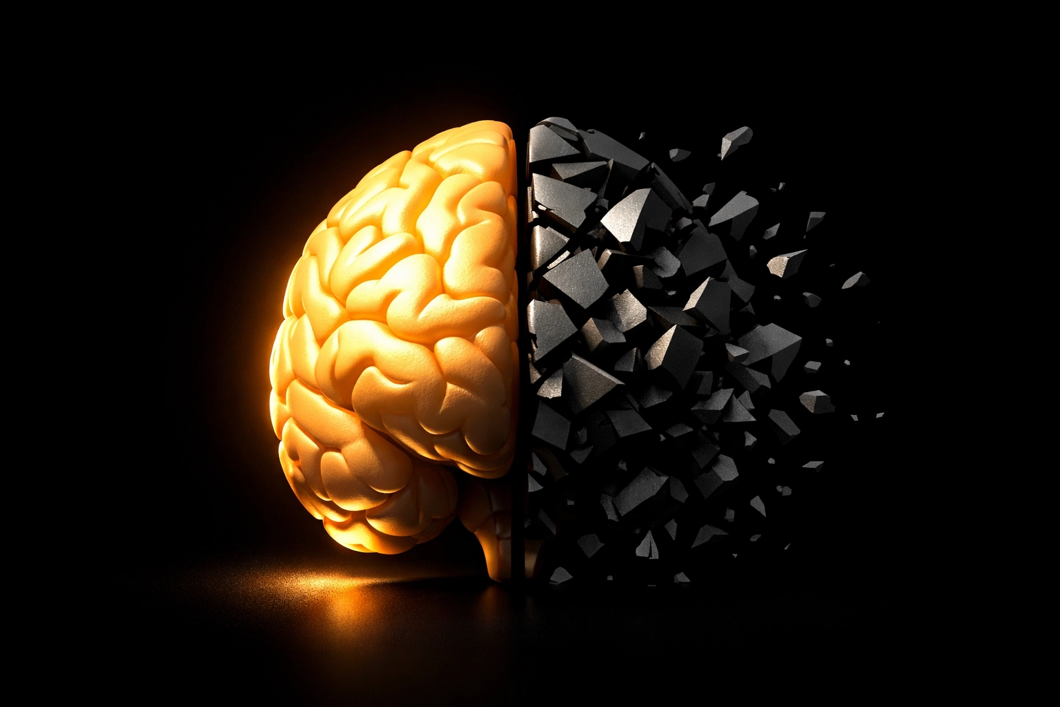 Brain split showing focused attention versus fragmented attention from social media fracking