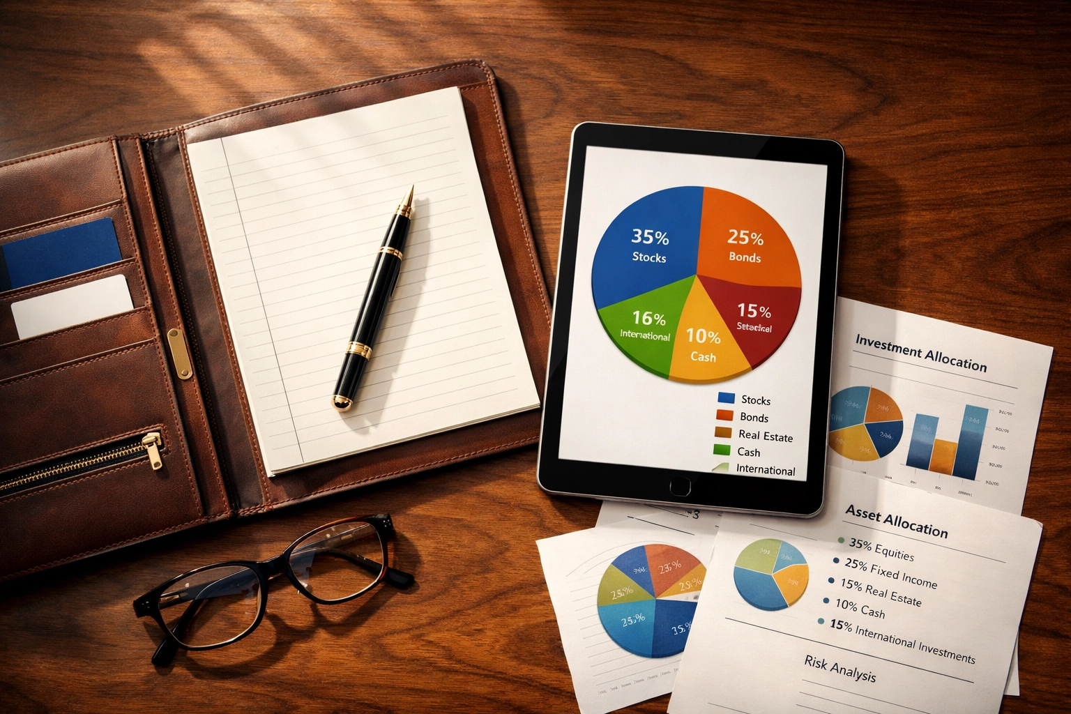 High-net-worth portfolio allocation strategy with diversified investment pie chart