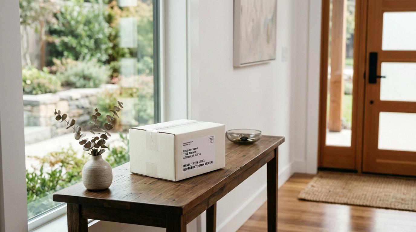 Modern premium lifestyle photo of GLP-1 medication delivery
