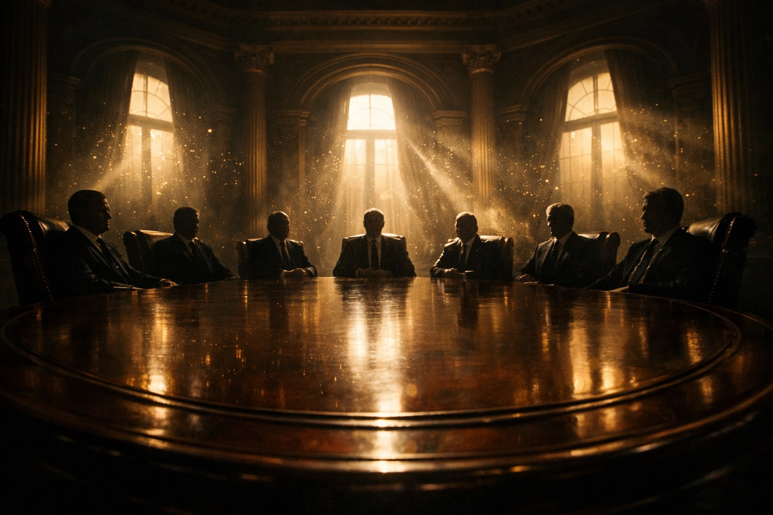 Imposing boardroom where the unaccountable Federal Reserve Board of Governors makes secret economic decisions.