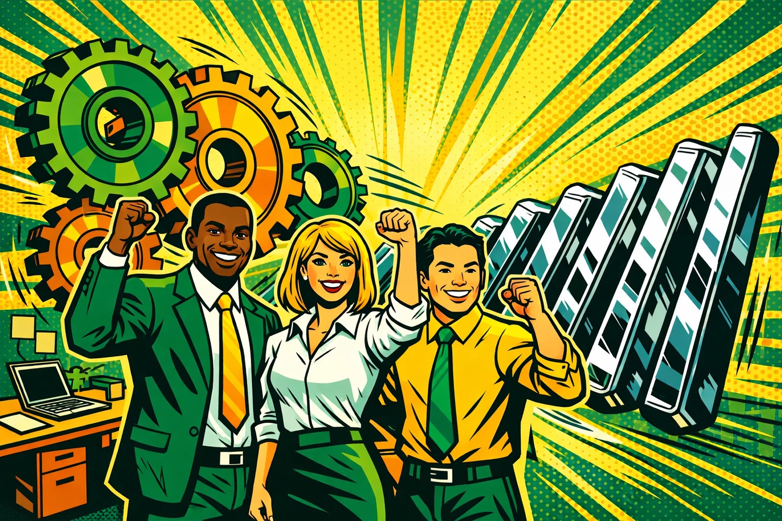 A successful team using business automation tools to create unstoppable momentum and efficiency.