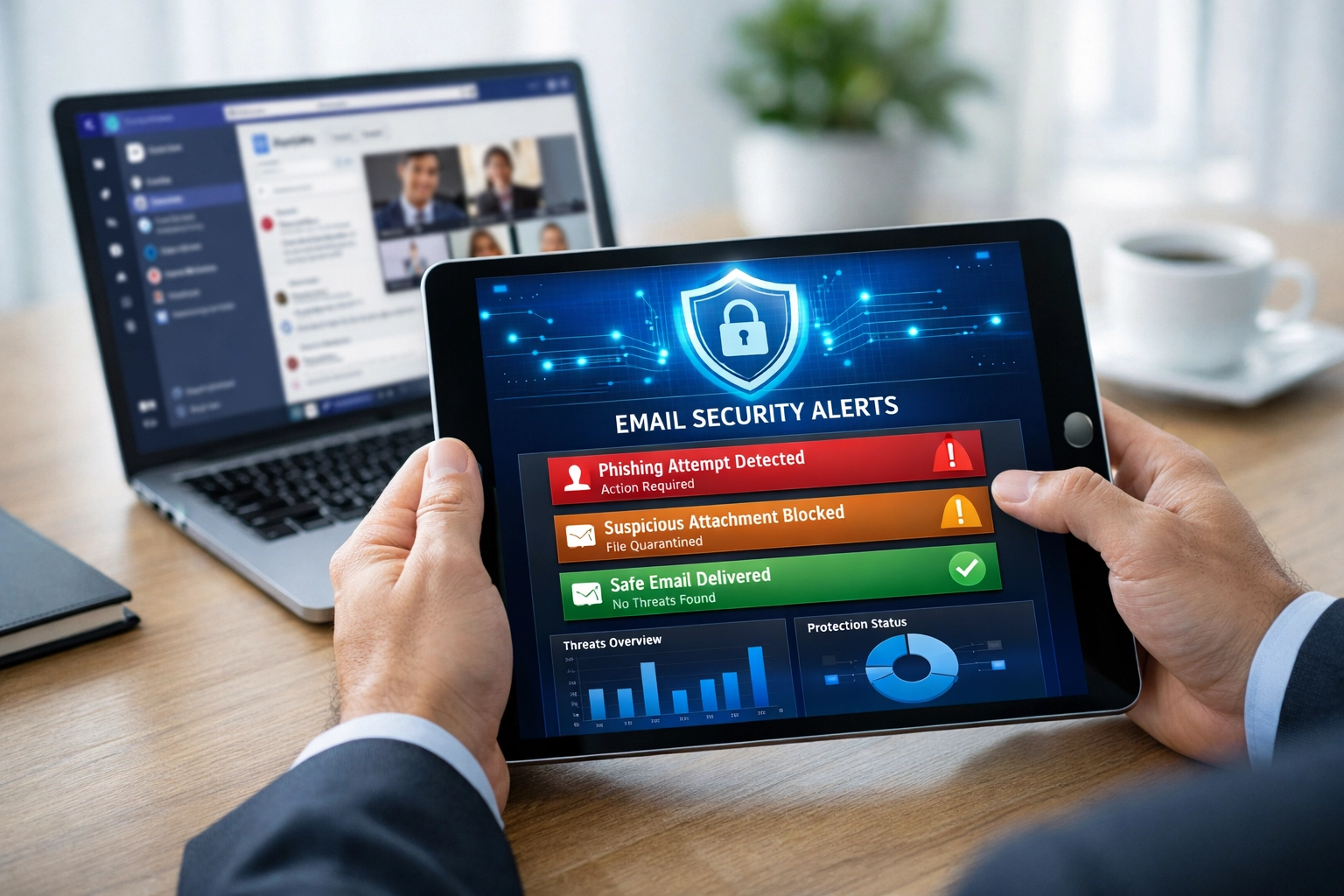 Microsoft 365 security dashboard displaying email protection and Teams security features