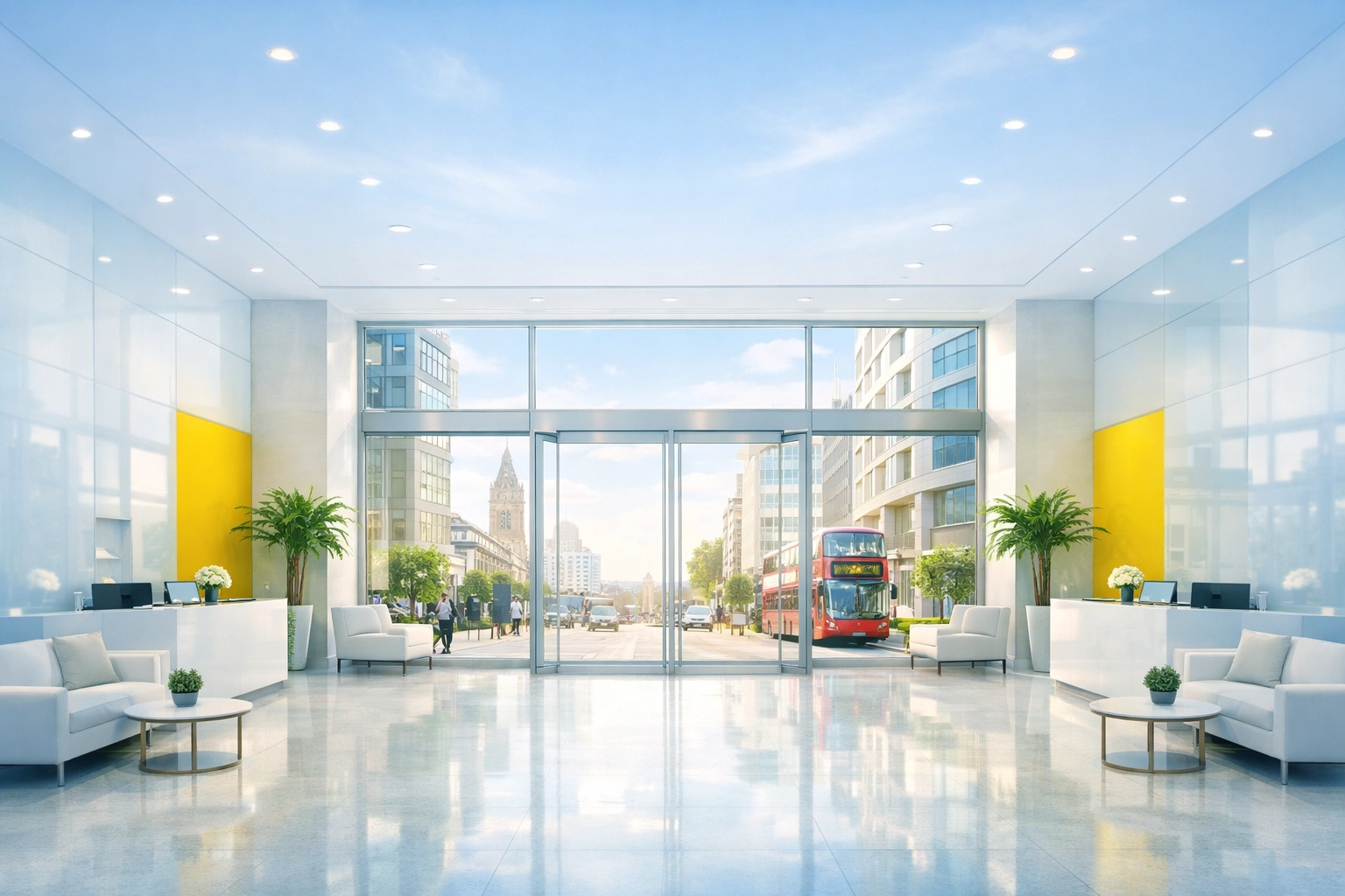 Spotless modern Waterloo office lobby ready for new tenants after a deep move-out cleaning process.