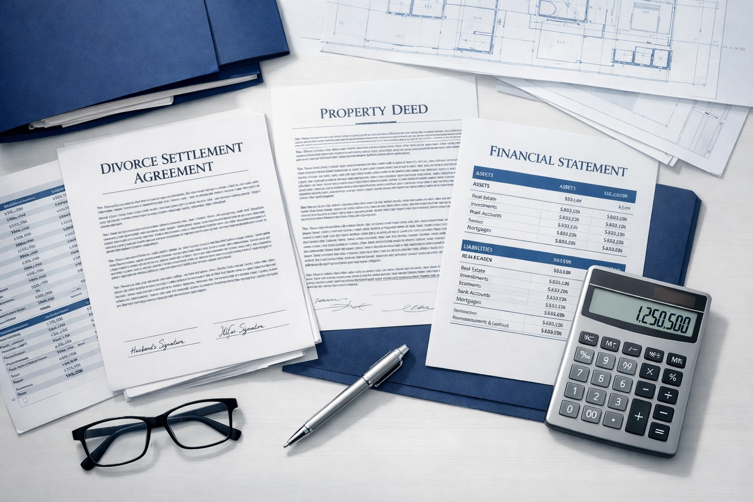 Complex divorce documents and financial paperwork for high-asset cases in Virginia