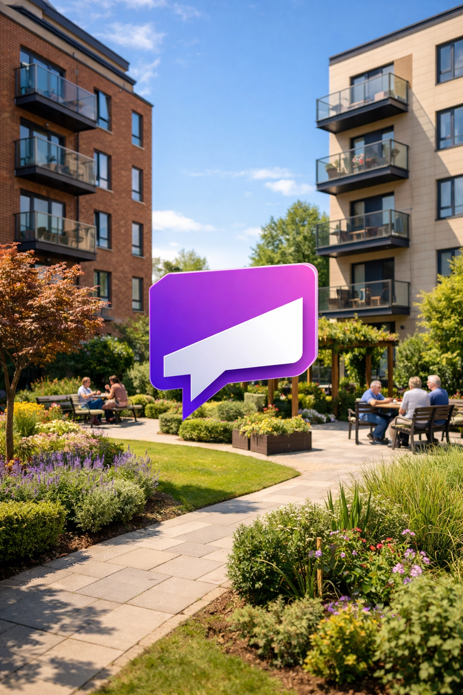 Sun-drenched communal garden at an Essex property highlighting proactive communication from a management company.