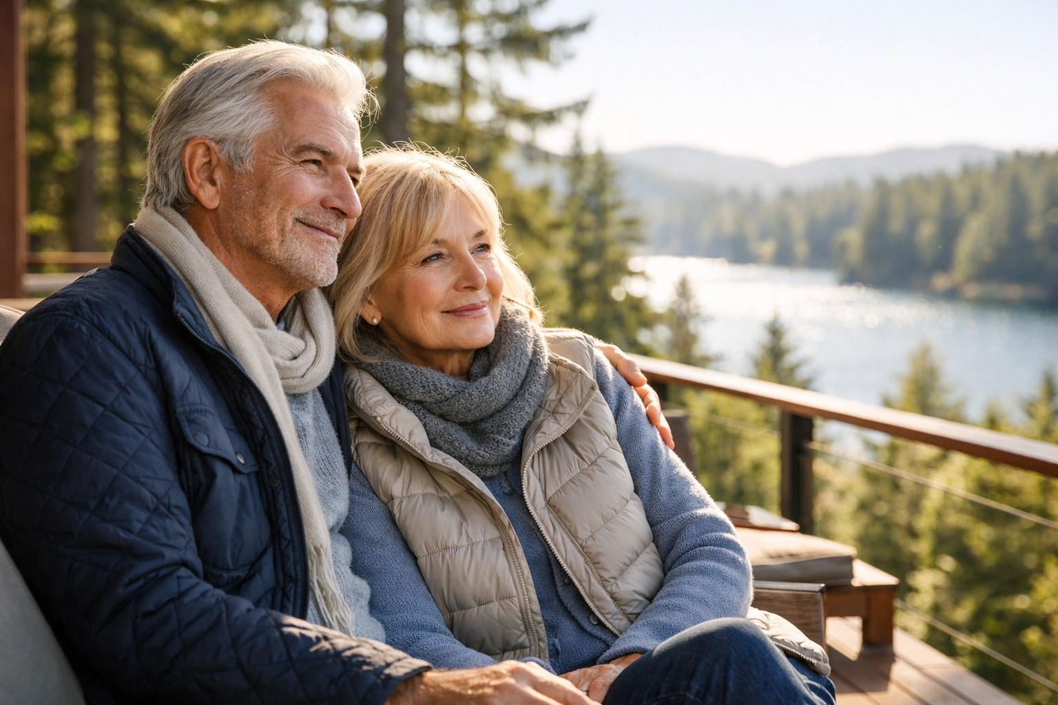 Senior couple in Washington enjoying a luxury retirement lifestyle made possible by home equity access.