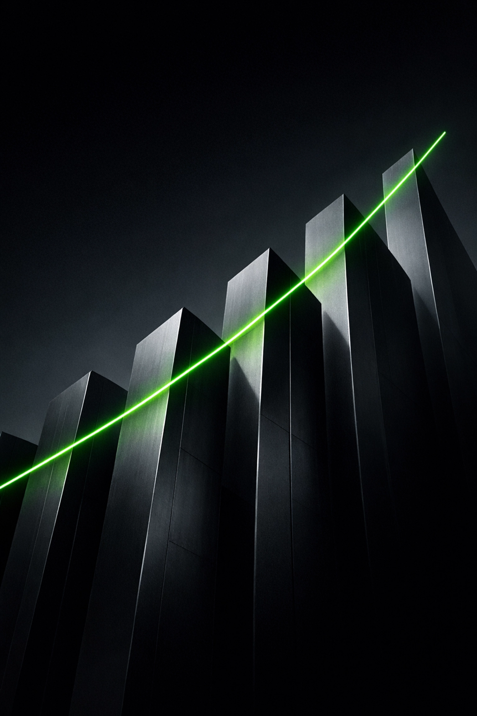 Upward trending green line on modern pillars showing the growth of a professional bettor’s edge.