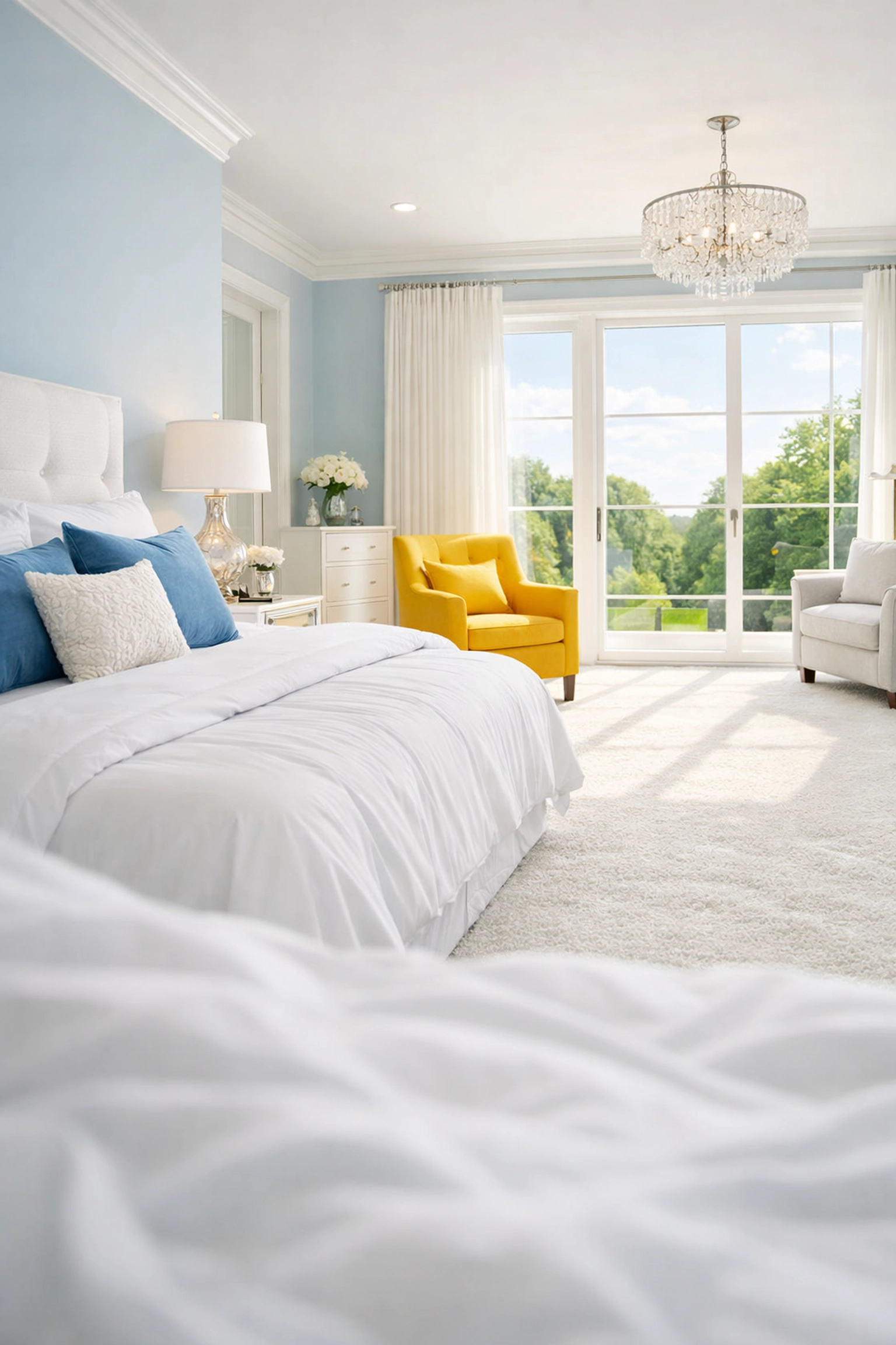 Spotless sun-drenched master bedroom in a Wellesley estate after a professional deep cleaning service.